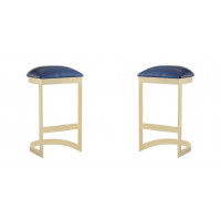 Manhattan Comfort 2-BS006-BL Aura 28.54 in. Blue and Polished Brass Stainless Steel Bar Stool (Set of 2)